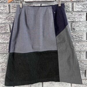 Simons Patchwork A-Line Skirt in Blue and Black